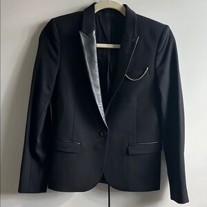 The Kooples Black Blazer Leather lapel and chain, XS